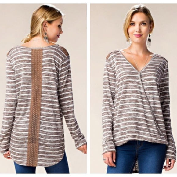 Mocha Wrap Top with Lace Detail - Picture 2 of 6